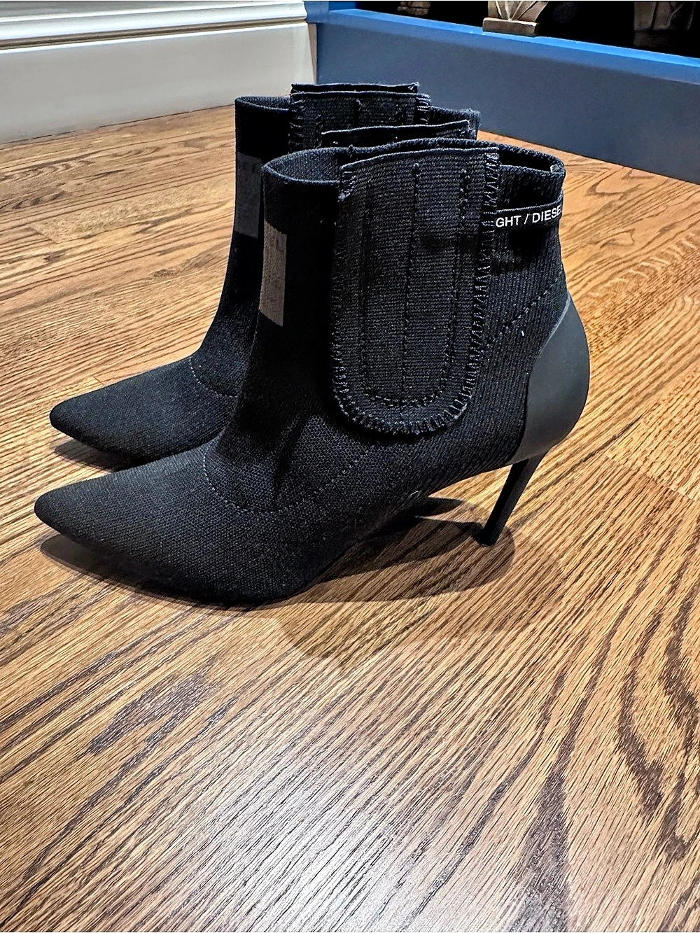 Diesel D-Slanty Knit Boot Pointed Toe Heeled Boots Black US 7.5